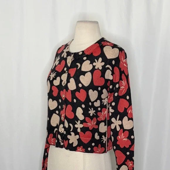 NWT!! FREE PEOPLE Nocturnal Patterned Cardi Black Retro Combo Hearts Floral XS - Picture 8 of 16